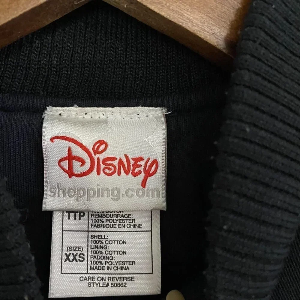 Disney Mickey Logo Chest Back Kids Snap Up Black Pockets Varsity Jacket Size XXS